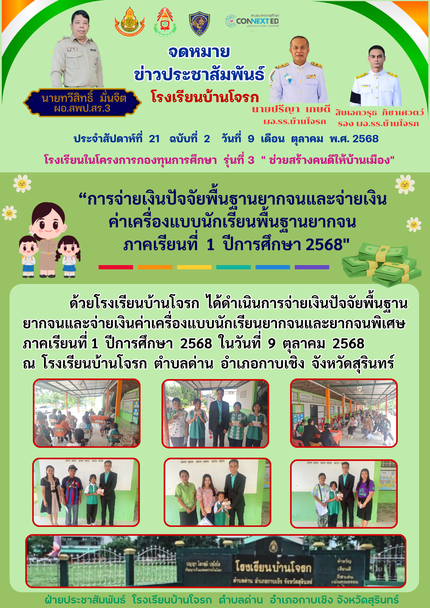 การจ่ายเงินปัจจัยยากจนและจ่ายเงินค่าเครื่องแบบนักเรียนพื้นฐานยากจนภาคเรียนที่ 1 ปีการศึกษา 2568