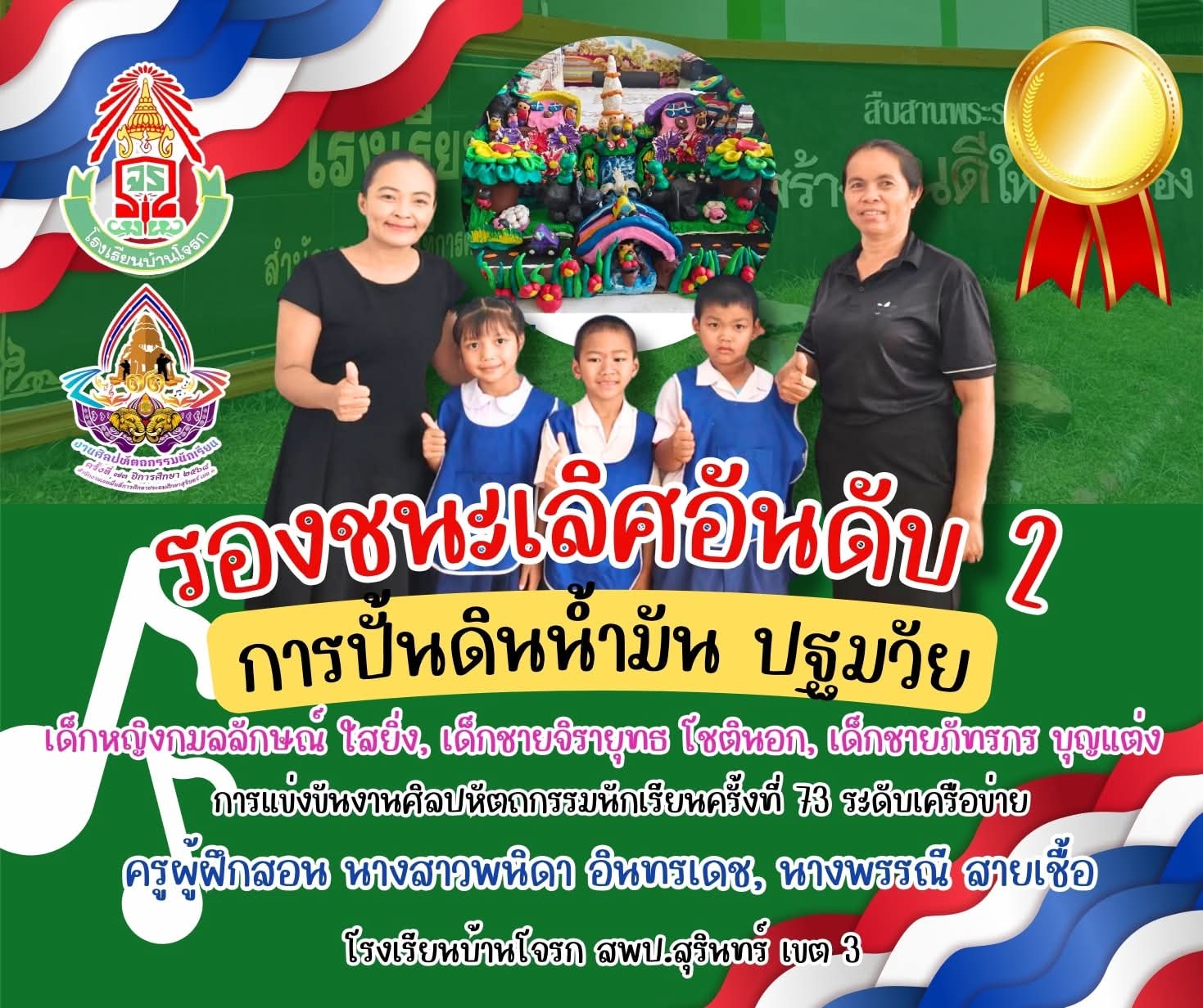ผลการแข่งขันรองชนะเลิศอันดับ 2 การปั้นดินน้ำมันระดับชั้นปฐมวัย