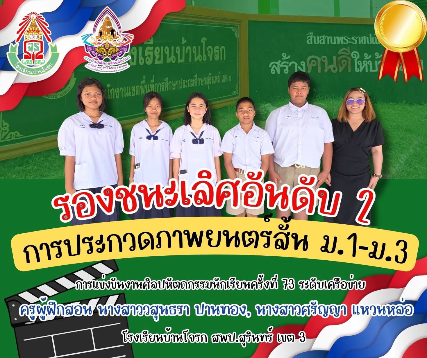 ผลการแข่งขันรองชนะเลิศอันดับ 2 การประกวดภาพยนตร์สั้น ม.1-ม.3